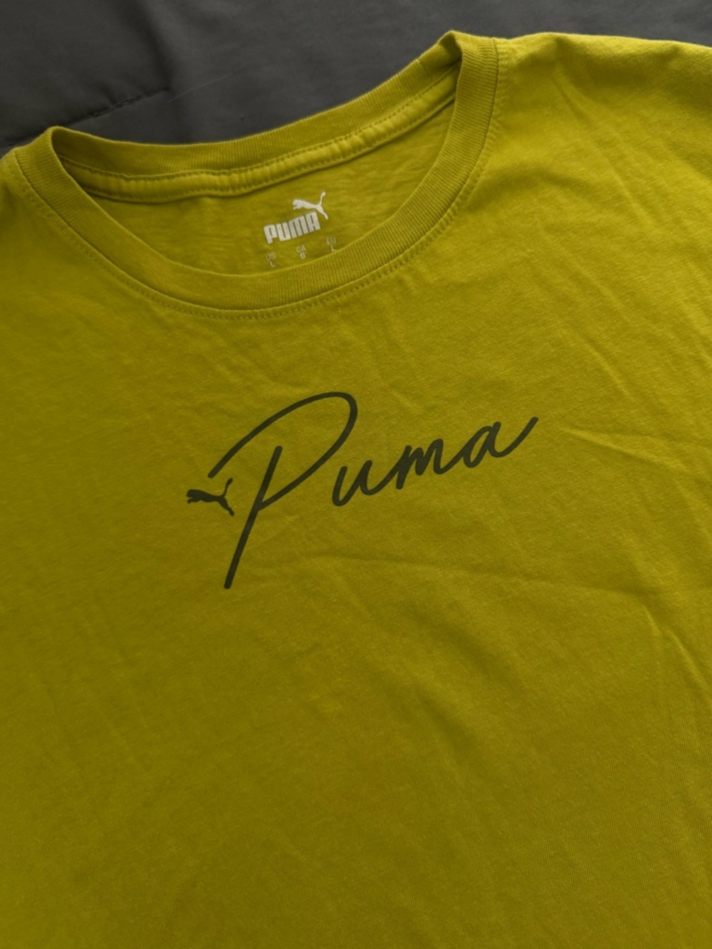 Puma women’s Lime Green Script Logo Short Sleeve Tee